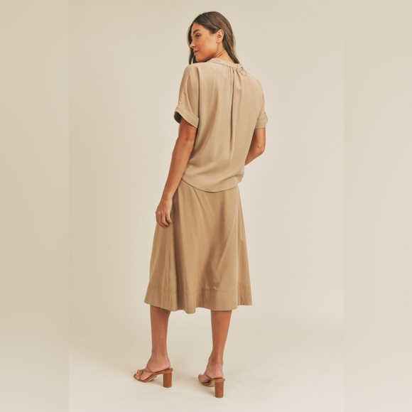MABLE Short Sleeve Top and Button Down Midi Skirt Set - Picture 2 of 5